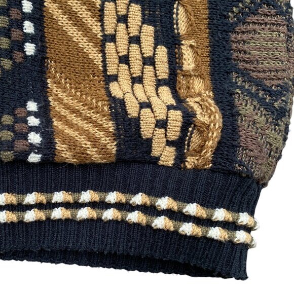 Vintage Protege Collection Stripe Coogi Style Sweater Brown 90s 3D Funky Knit-XL - Picture 4 of 14